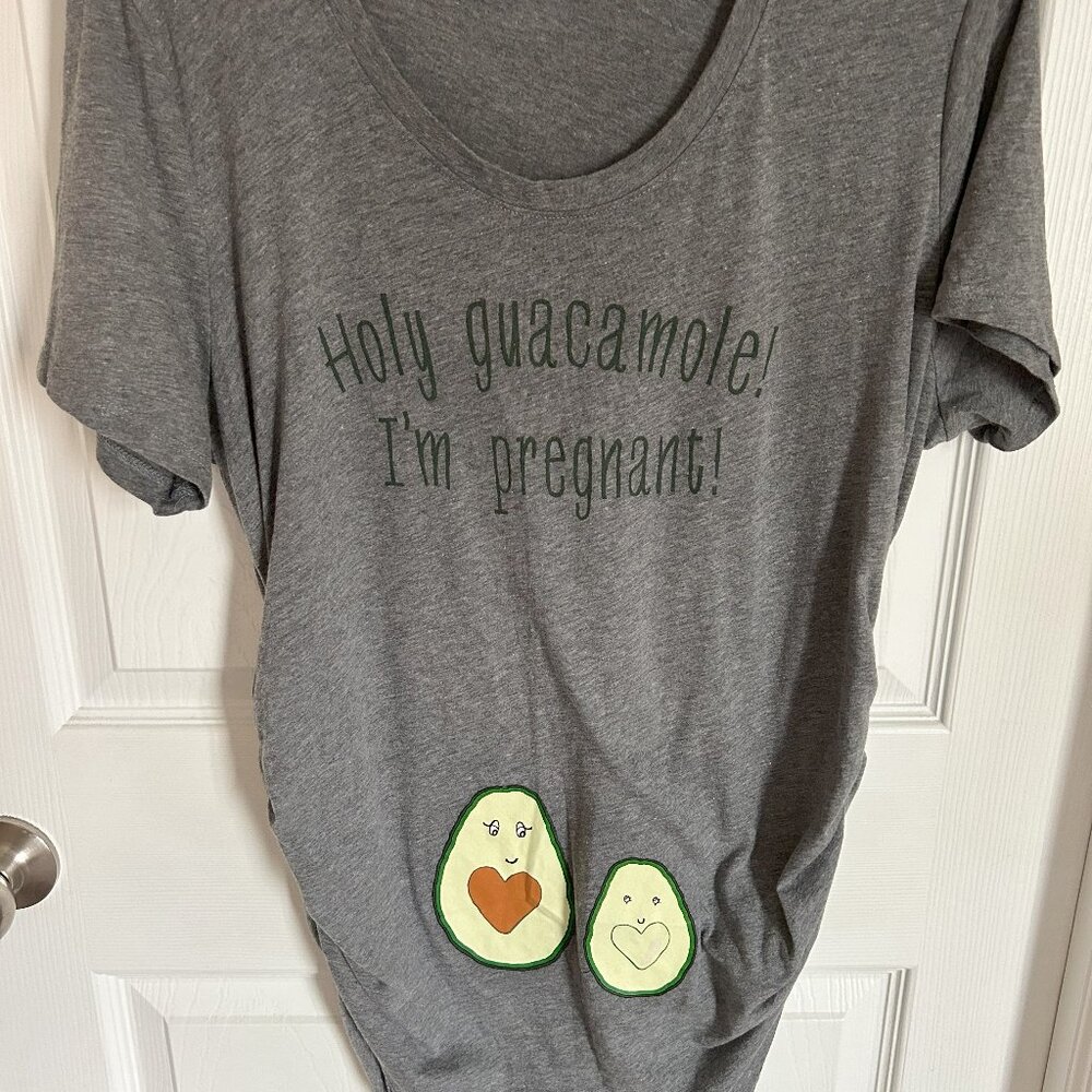 Gray Maternity T-Shirt with Avocado Print
